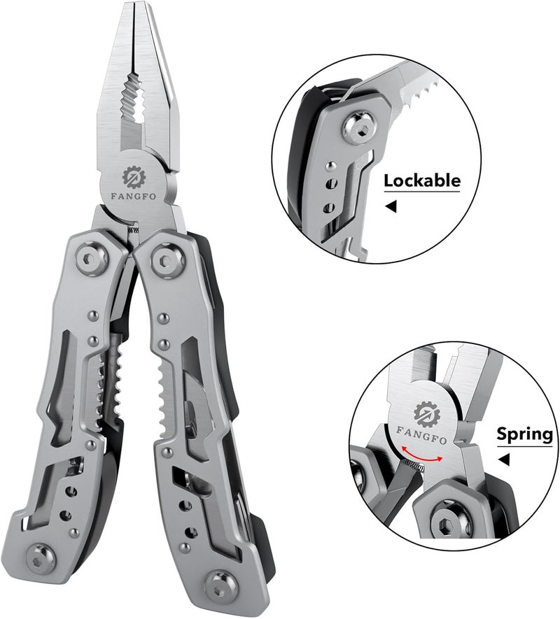 fangfo 14-In-1 Multitool Pliers，Premium Portable Multi Tool ，with Safety Locking Professional Stainless Steel Multitool Pliers Pocket Knife,Apply to Survival, Camping, Gifts for Dad Husband Boyfriend - Image 3